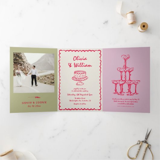 ヴィンテージカラフルの写結婚真 三つ折り招待状 (内部)