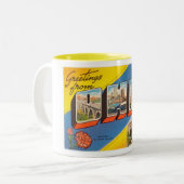 ヴィンテージカラフルの挨拶 ツートーンマグカップ (正面左)