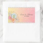 ヴィンテージカラフルの花とレース 長方形シール (バッグ)