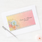 ヴィンテージカラフルの花とレース 長方形シール (封筒)