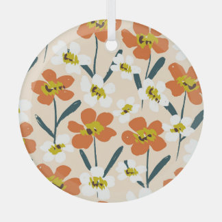 ヴィンテージカラフルの花柄。 ガラスオーナメント