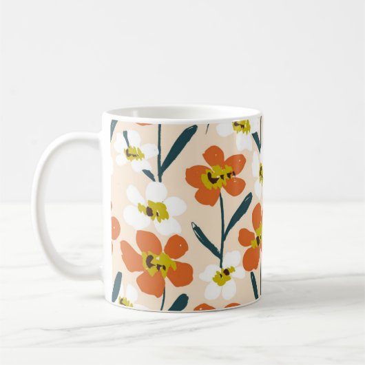 ヴィンテージカラフルの花柄。 コーヒーマグカップ (左)