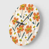 ヴィンテージカラフルの花柄。 ラージ壁時計 (傾斜)