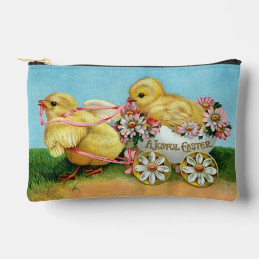 ヴィンテージカラフルの雛と花イースター アクセサリーポーチ (正面)