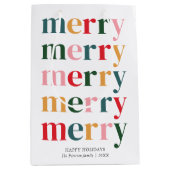 ヴィンテージカラフルはっきりしたタイポグラフィメリークリスマス ミディアムペーパーバッグ (正面)