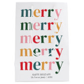 ヴィンテージカラフルはっきりしたタイポグラフィメリークリスマス ミディアムペーパーバッグ (裏面)