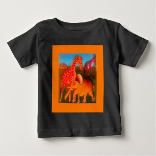 ヴィンテージカラフルアフリカ野生動物色デザイン ベビーTシャツ