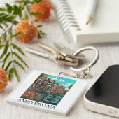 ヴィンテージカラフルアムステルダムオランダカナルビュー キーホルダー (正面右)