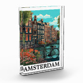 ヴィンテージカラフルアムステルダムオランダカナルビュー フォトブロック (左)