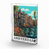 ヴィンテージカラフルアムステルダムオランダカナルビュー フォトブロック (右)