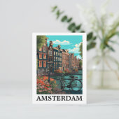 ヴィンテージカラフルアムステルダムオランダカナルビュー ポストカード (スタンド正面)