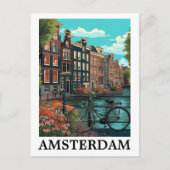 ヴィンテージカラフルアムステルダムオランダカナルビュー ポストカード (正面)