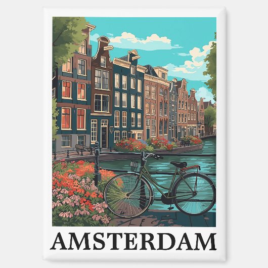 ヴィンテージカラフルアムステルダムオランダカナルビュー マグネット (正面)