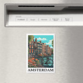 ヴィンテージカラフルアムステルダムオランダカナルビュー マグネット (インサイチュ (食洗機))