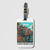 ヴィンテージカラフルアムステルダムオランダカナルビュー ラゲッジタグ (正面縦)
