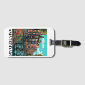 ヴィンテージカラフルアムステルダムオランダカナルビュー ラゲッジタグ (正面横)