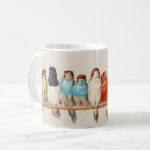 ヴィンテージカラフルアートワーク鳥が止まり木に座る コーヒーマグカップ (正面左)