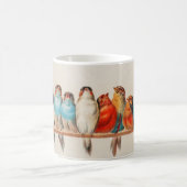 ヴィンテージカラフルアートワーク鳥が止まり木に座る コーヒーマグカップ (中央)