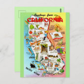 ヴィンテージカラフルカリフォルニアの地図 ポストカード (正面/裏面)