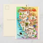 ヴィンテージカラフルカリフォルニアの地図 ポストカード (正面/裏面)