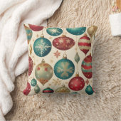 ヴィンテージカラフルクリスマスオーナメント クッション (ブランケット)