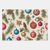 ヴィンテージカラフルクリスマスオーナメント ラッピングペーパーシート (正面)