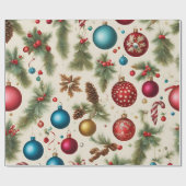 ヴィンテージカラフルクリスマスオーナメント ラッピングペーパー (フラット)