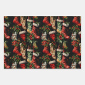 ヴィンテージカラフルクリスマスストッキング ラッピングペーパーシート (正面2)