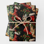 ヴィンテージカラフルクリスマスストッキング ラッピングペーパーシート (インサイチュ)