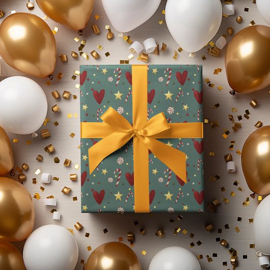 ヴィンテージカラフルクリスマステーマパターン ラッピングペーパー