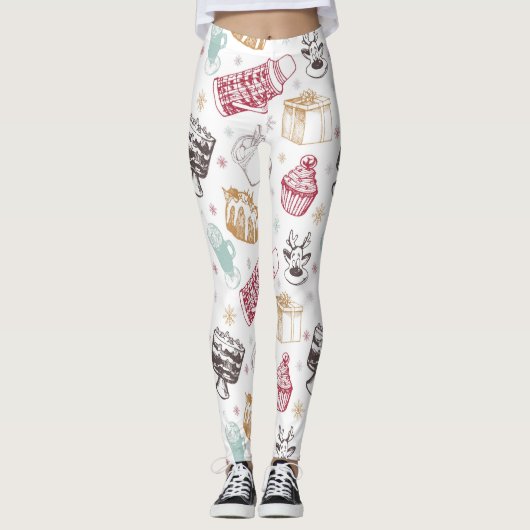 ヴィンテージカラフルクリスマスパターン レギンス (正面)