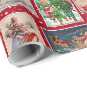 ヴィンテージカラフルクリスマス葉書ラッピング紙 ラッピングペーパー (ロールコーナー)