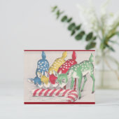 ヴィンテージカラフルクリスマス食べ鹿のキャンディーケーン シーズンポストカード (スタンド正面)