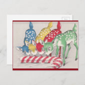 ヴィンテージカラフルクリスマス食べ鹿のキャンディーケーン シーズンポストカード (正面/裏面)