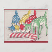 ヴィンテージカラフルクリスマス食べ鹿のキャンディーケーン シーズンポストカード (正面)