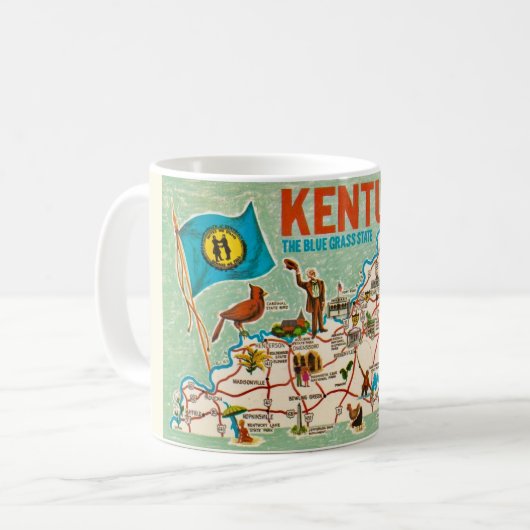 ヴィンテージカラフルケンタッキーの地図マグカップ コーヒーマグカップ (正面左)