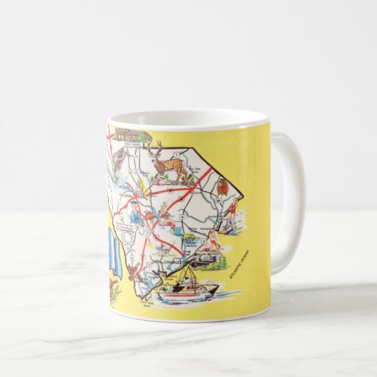 ヴィンテージカラフルサウスカロライナの地図 コーヒーマグカップ (正面右)
