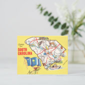 ヴィンテージカラフルサウスカロライナの地図 ポストカード (スタンド正面)