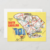ヴィンテージカラフルサウスカロライナの地図 ポストカード (正面/裏面)