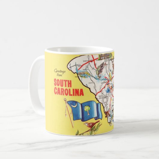 ヴィンテージカラフルサウスカロライナ地図マグ コーヒーマグカップ (正面左)