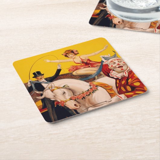 ヴィンテージカラフルサーカスパフォーマーのポスター スクエアペーパーコースター (アングル)