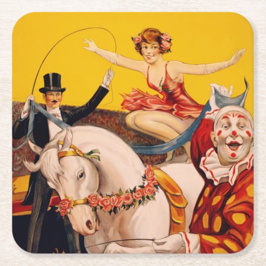 ヴィンテージカラフルサーカスパフォーマーのポスター スクエアペーパーコースター (正面)
