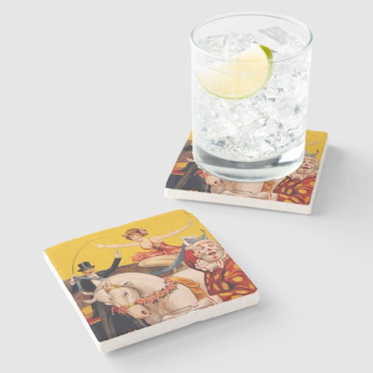 ヴィンテージカラフルサーカスパフォーマーのポスター ストーンコースター (横)