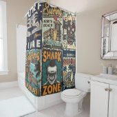 ヴィンテージカラフルサーフィンポスターはサーフバスとセット シャワーカーテン (インサイチュ)
