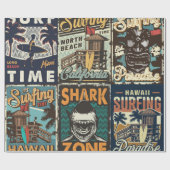 ヴィンテージカラフルサーフィンポスターはサーフバスとセット ラッピングペーパー (フラット)