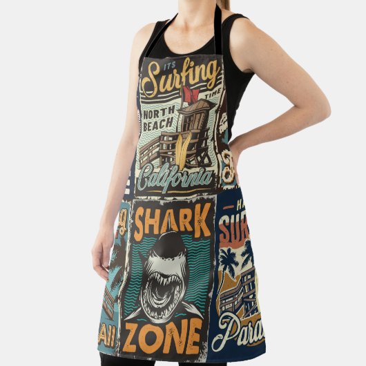 ヴィンテージカラフルサーフィンポスターセット エプロン (インサイチュ)