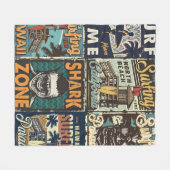 ヴィンテージカラフルサーフィンポスターセット フリースブランケット (正面(横))