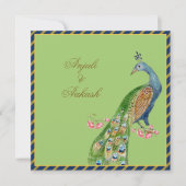 ヴィンテージカラフルスタイルピーコックインディアン結婚ズインビ 招待状 (正面)