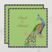 ヴィンテージカラフルスタイルピーコックインディアン結婚ズインビ 招待状 (正面/裏面)