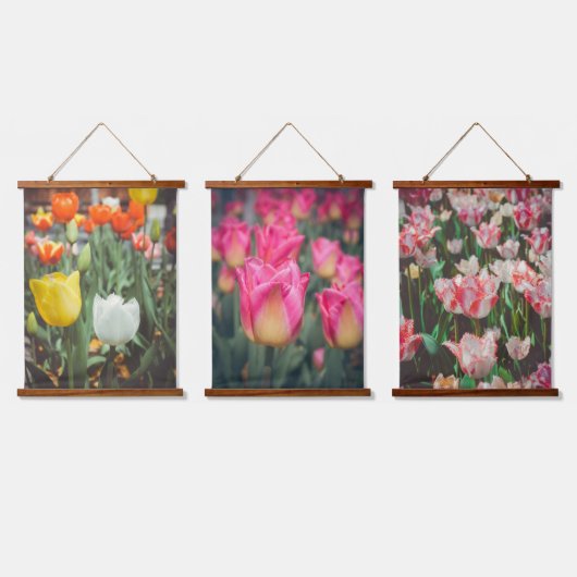 ヴィンテージカラフルスタイル春チューリップ 吊り下げ型タペストリー (トリプル)